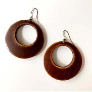 Large round wood earrings